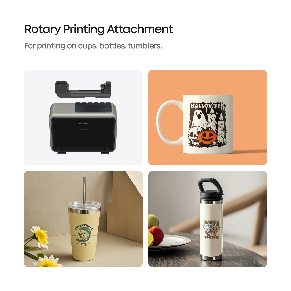 Cylindrical UV printing on mugs and bottles