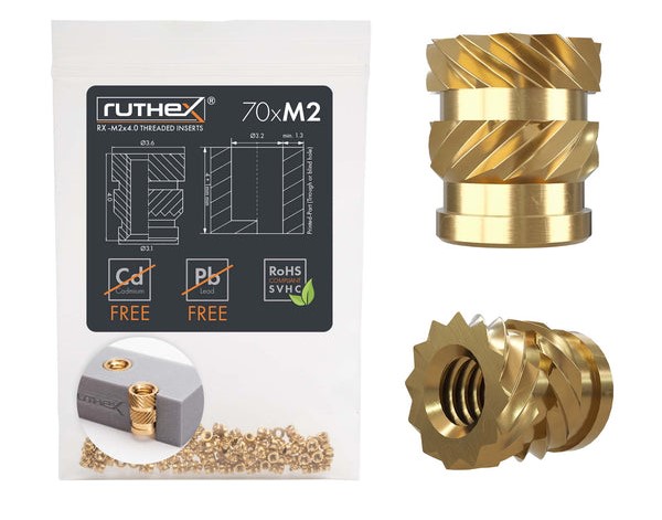 Ruthex M2 threaded insert – Rx-M2x4 - 70 pcs GE-M2x04-001
