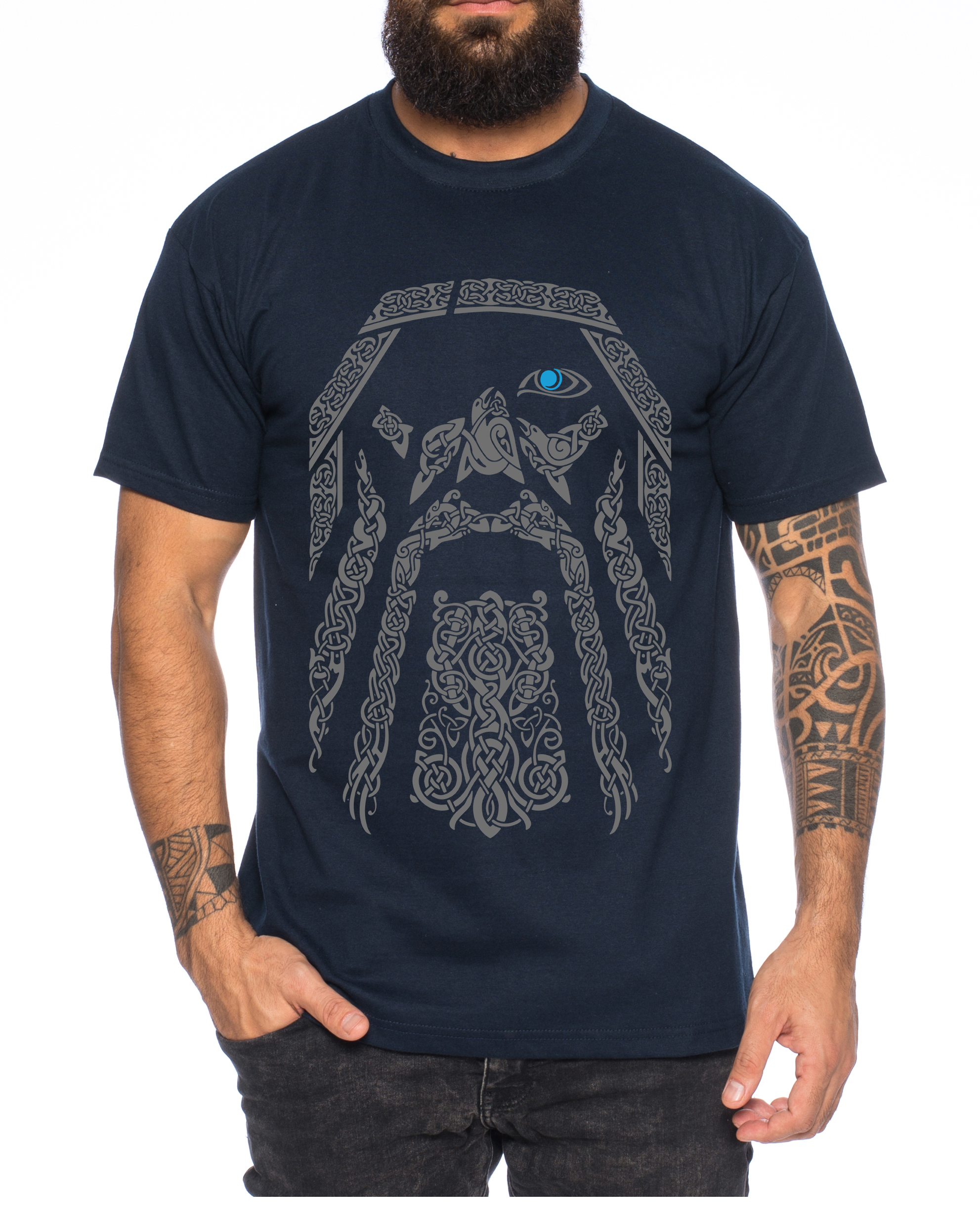 Blue Eye Odin - Herren T-Shirt Odin Raben Wikinger Wodan Valhalla Rising Walhalla Vikings 