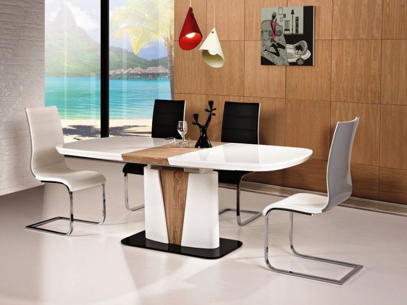 Tisch Esstisch Esszimmertisch Säulentisch 90x200 Hochglanz weiß