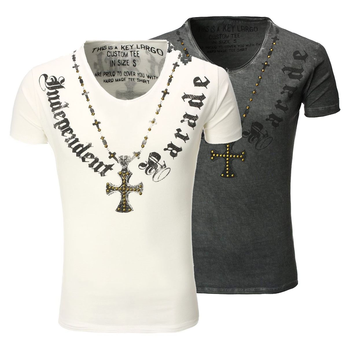 Key Largo Herren T-Shirt Independent slimfit tiefer V-Ausschnitt vintage Look Key Largo Herren T-Shirt Independent slimfit tiefer V-Ausschnitt vintage Look
