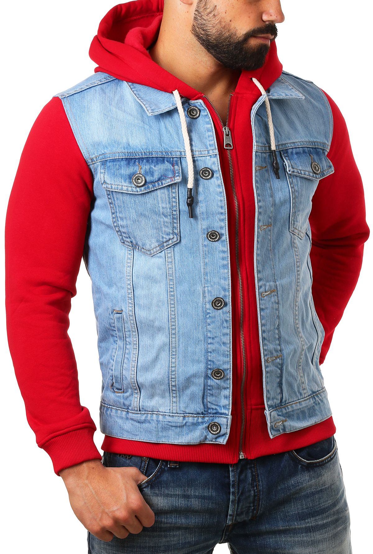 Young & Rich Herren 2in1 Übergangs Jeans -Sweat-Jacke slim fit Kontrast Look 459 - Bild 6 von 6