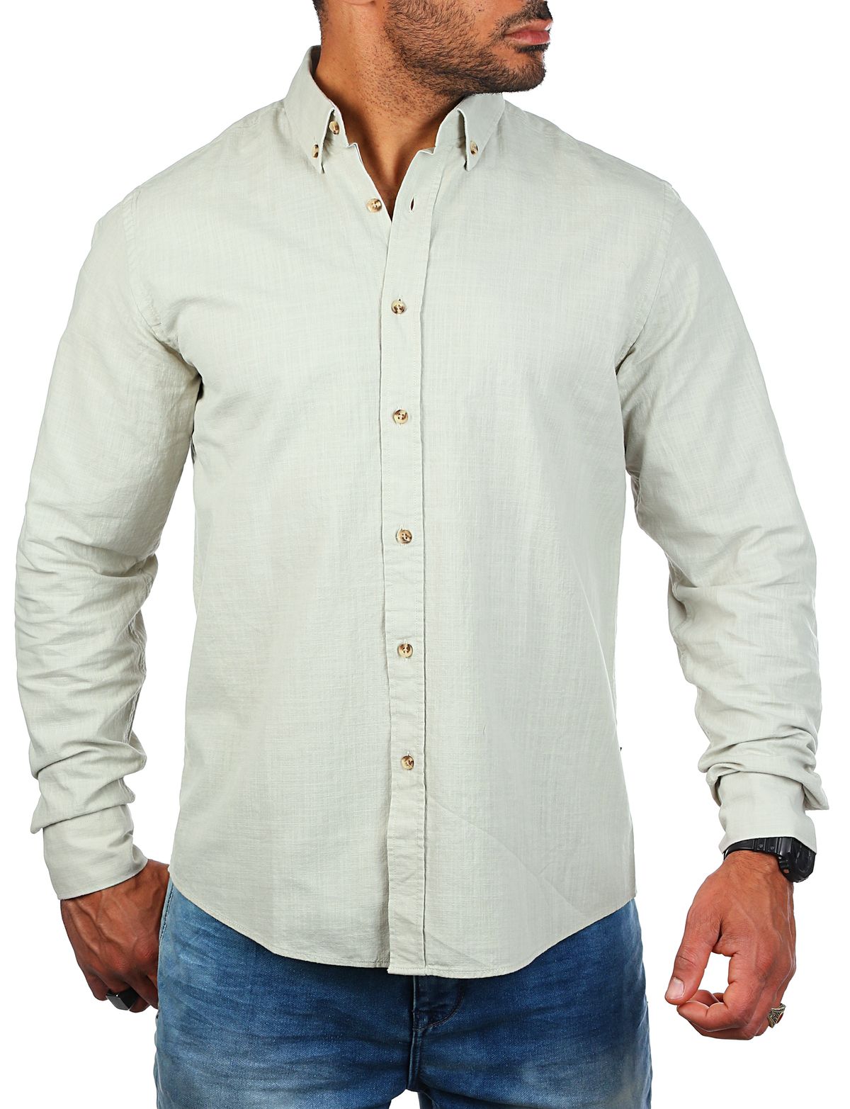 Carisma Herren Leinen Baumwoll Mix Casual Sommer Hemd langarm regular fit 8529 - Bild 7 von 7