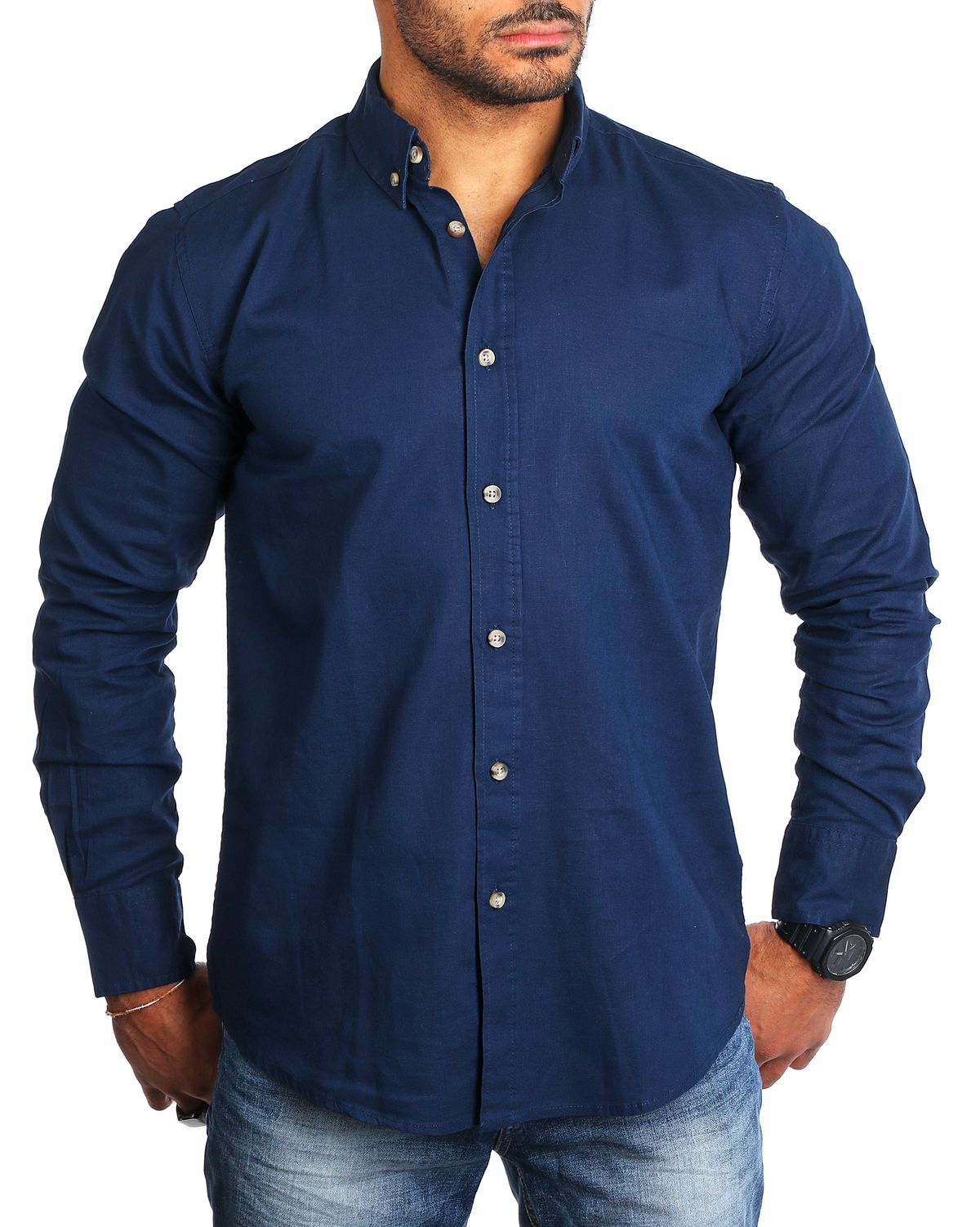Carisma Herren Leinen Baumwoll Mix Casual Sommer Hemd langarm regular fit 8529 - Bild 6 von 7