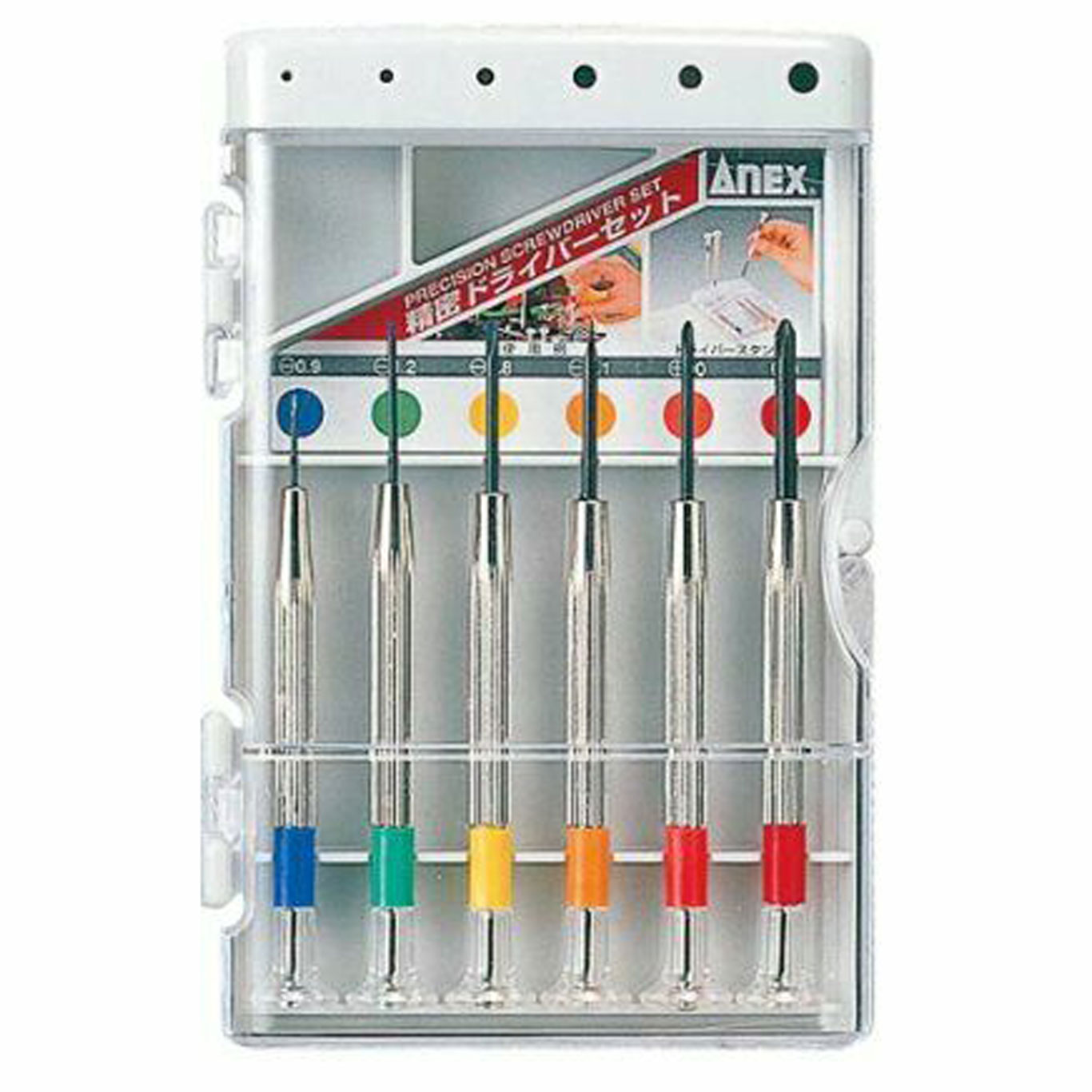 Anex 6-Piece Color Coded Precision Phillips & Flat Blade Screwdriver Set  No. 800, with Case, for Repairing Electronics | Goods Japan