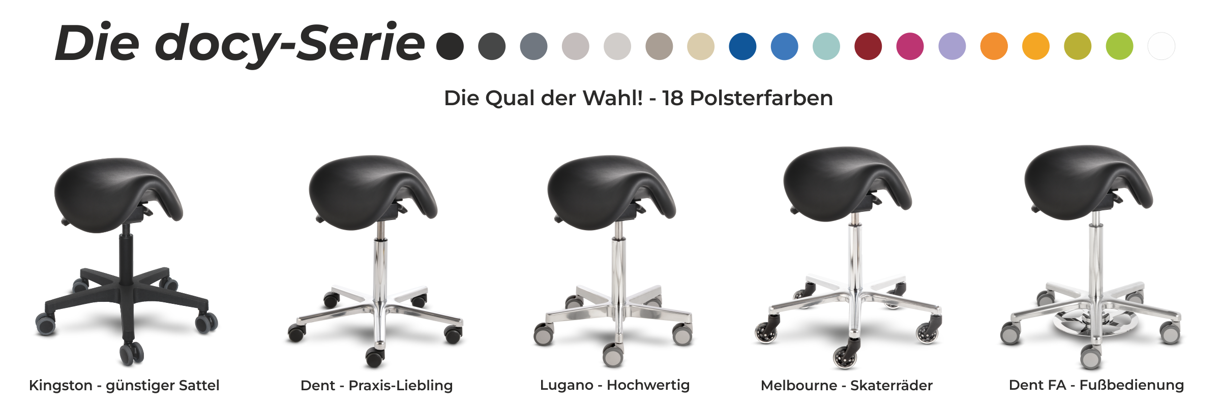 Sattelhocker Serie von Prova Nova in 5 Variationen und aus 18 Polsterfarben lieferbar