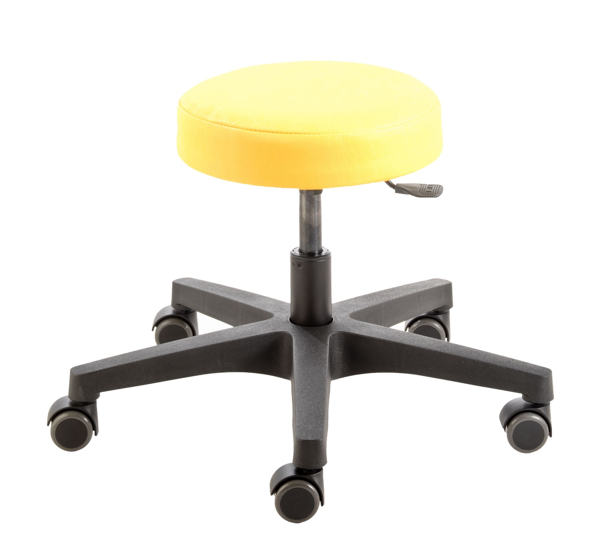 Drehhocker für Erzieherinnen, niedrige Sitzhöhe, Gasfedersäule, bunte