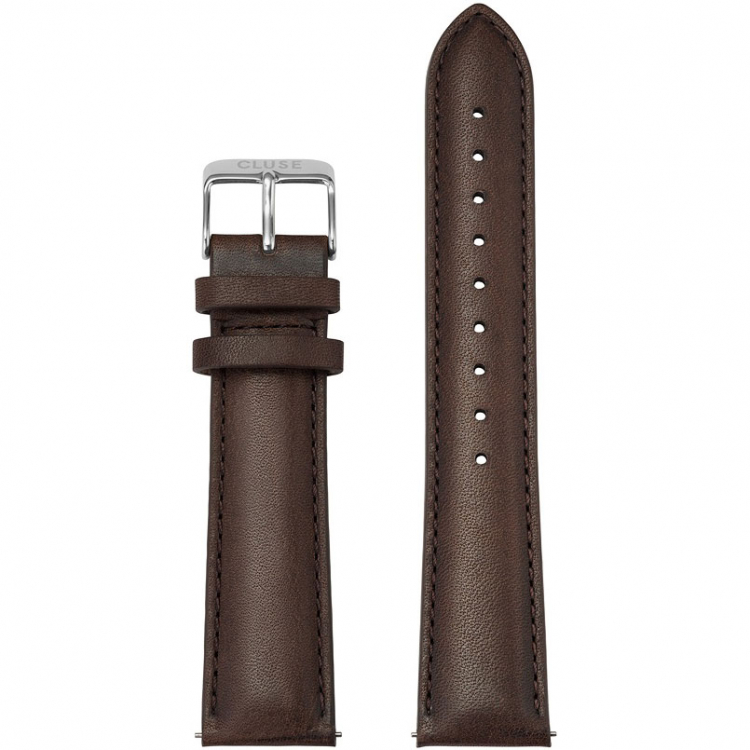 Cluse CS1408101065 Strap 20 mm Leather, Dark Brown/ Silver