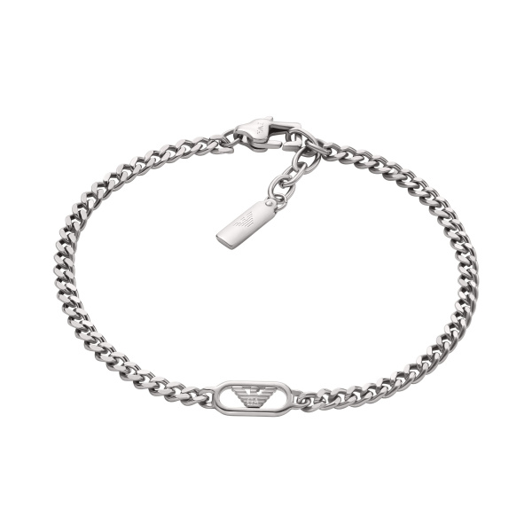 Emporio Armani EGS3247040 Herrenarmband – Kette mit Logo-Plakette, Silber Edelstahl