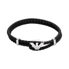 Emporio Armani Herren Armband EGS3237040 – Schwarzes Lederarmband mit Edelstahl-Logo