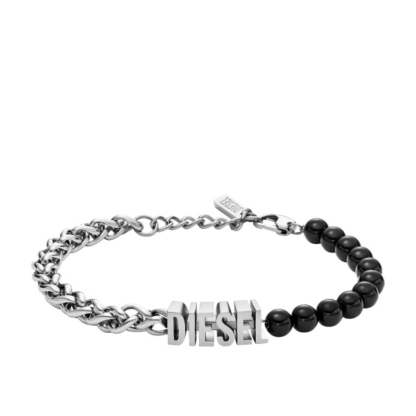 Diesel DX1541040 Unisex Armband – Silber/Schwarz Achat & Edelstahl
