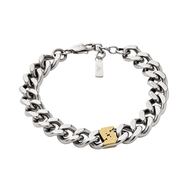 Emporio Armani Herren Armband EGS3186040 – Edelstahl Silber mit Gold-Logo