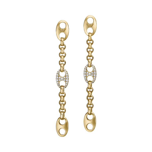 Emporio Armani Damen Ohrringe EGS3272710 – Goldene Kettenglieder mit Zirkonia