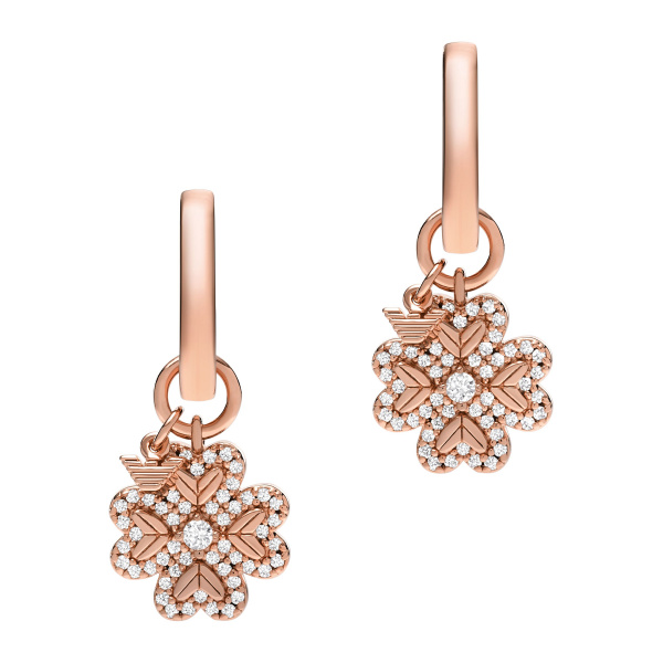Emporio Armani Damen Ohrringe EG3610221 – Roségold mit weißen Steinen in Schneeflocken-Design