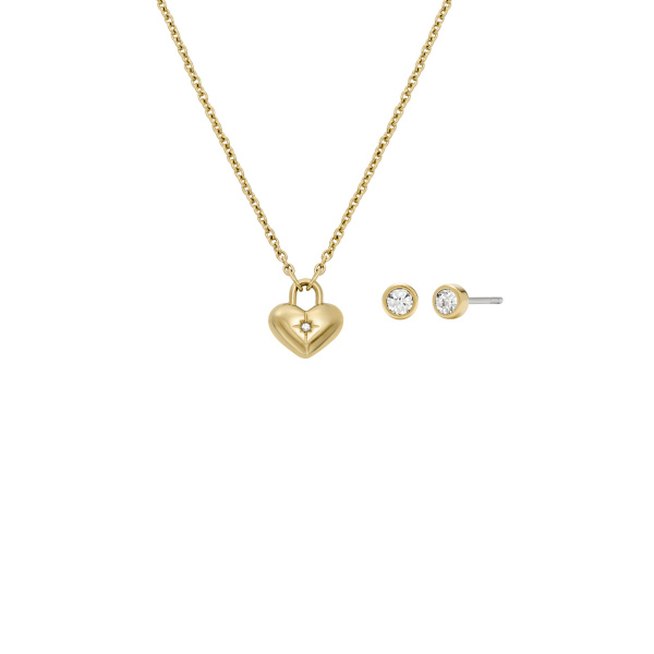Fossil Damen Schmuck-Set JF04881SET goldfarbene Halskette & Ohrringe