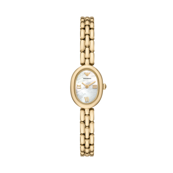 Emporio Armani AR11721 Damenuhr – Elegante goldene Armbanduhr mit Perlmuttzifferblatt