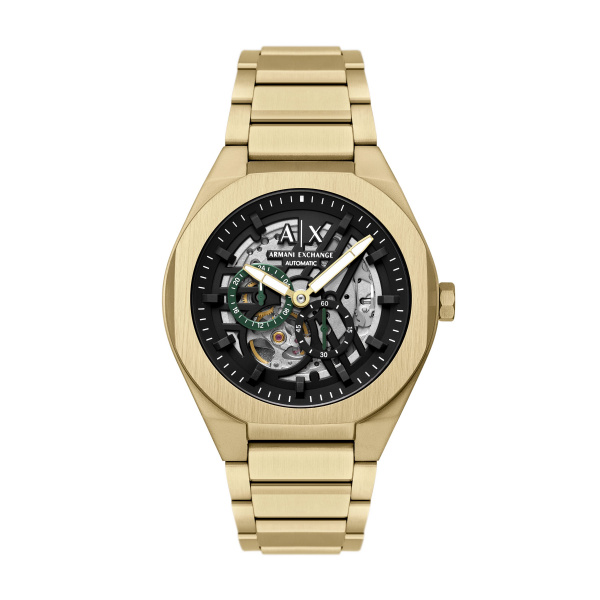 Armani Exchange AX4194 Herren Automatikuhr – Goldenes Design mit skelettiertem Zifferblatt