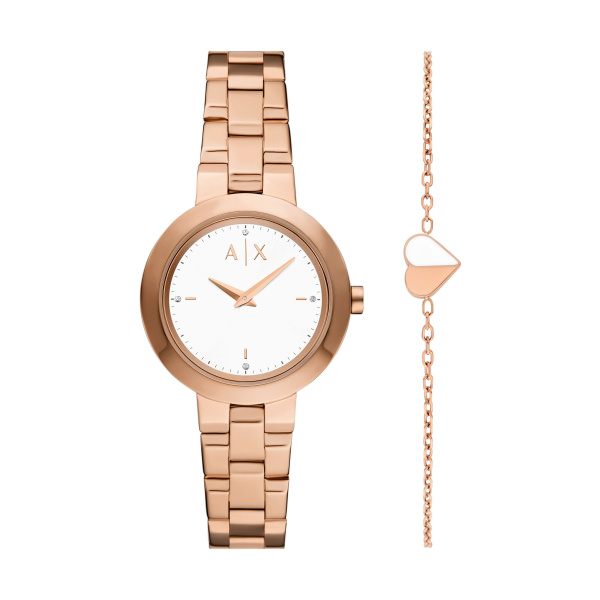 Armani Exchange Damen Uhr AX7175SET – Eleganz in Roségold mit passendem Armband