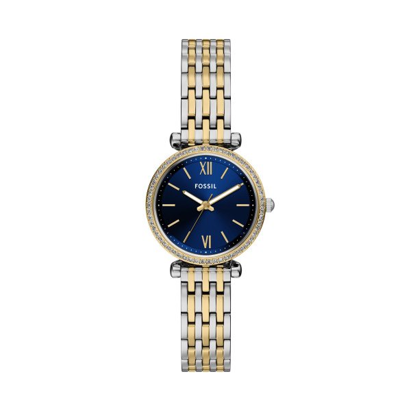 Fossil Damen Uhr ES5438 – Elegante Zweifarbige Armbanduhr mit Blauem Zifferblatt
