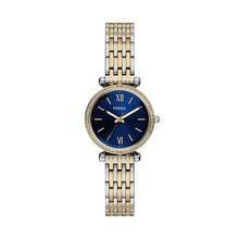 Fossil Damen Uhr ES5438 – Elegante Zweifarbige Armbanduhr mit Blauem Zifferblatt