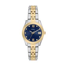 Fossil Herren Uhr ES5443 – Elegante Zweifarbige Armbanduhr mit Blauem Zifferblatt