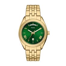 Fossil Herren Uhr FS6142 – Goldene Eleganz mit grünem Zifferblatt und präzisem Quarzwerk
