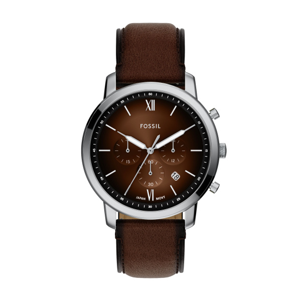 Fossil Herren Uhr FS6143 – Elegante Chronographen-Uhr mit braunem Zifferblatt und Lederarmband