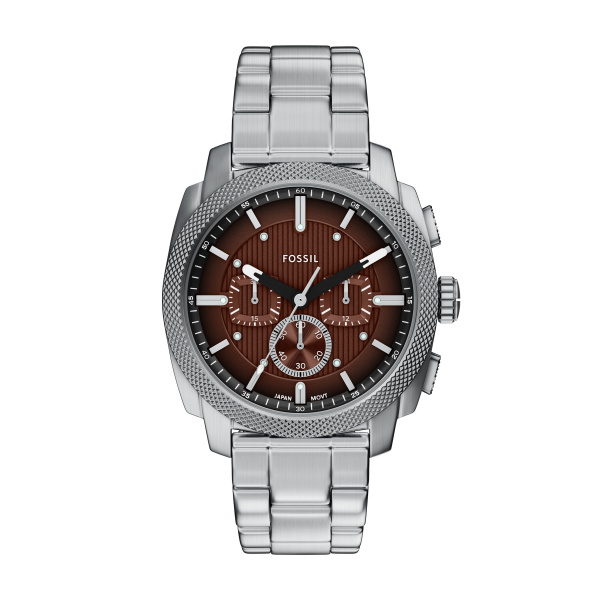 Fossil Herren Uhr FS6144 – Elegante Chronographen-Uhr mit braunem Zifferblatt und Edelstahlarmband