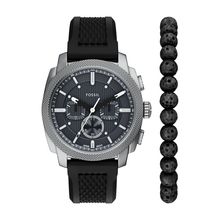 Fossil Men's Watch FS6145SET – Stylish Chronograph Set with Black Silicone Strap and Matching Bracelet