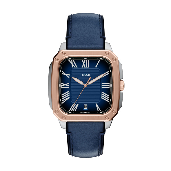 Fossil Herren Uhr FS6149 – Eleganz in Blau und Roségold mit Lederarmband