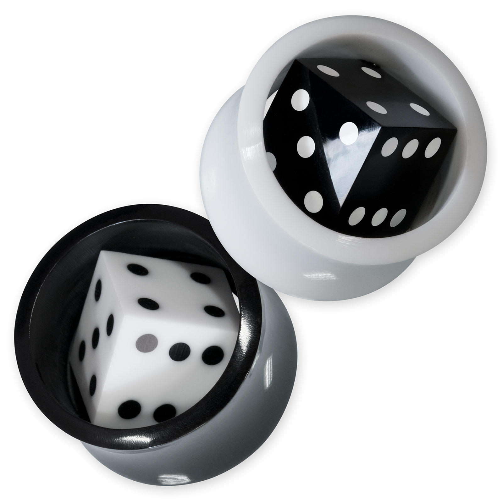 Fly Style - Ohr Tunnel aus Horn oder Acryl mit eingesetztem Würfel - Rockabilly Flesh Tunnel 