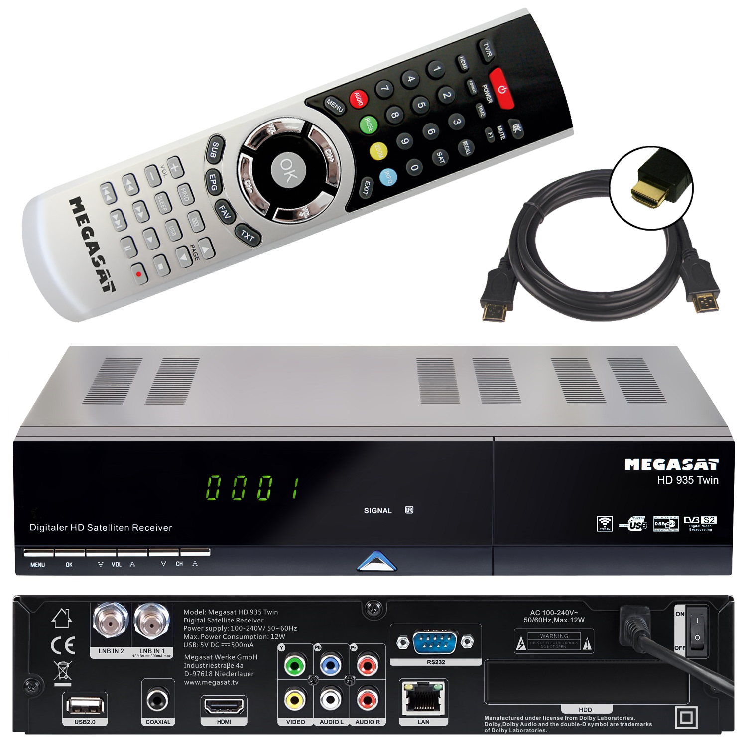 HD TWIN Sat Receiver Megasat 935 + PVR Ready LAN USB Live TV Stream