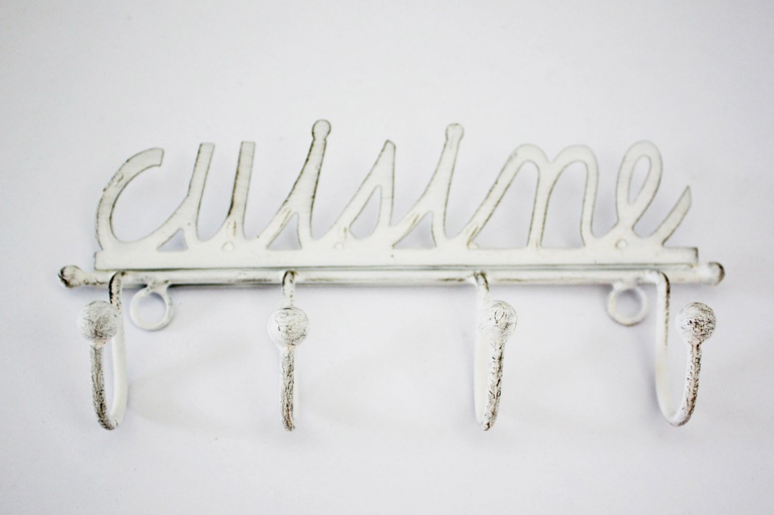 Hakenleiste Handtuchhalter Metall weiß Shabby Chic Stil 4 Haken