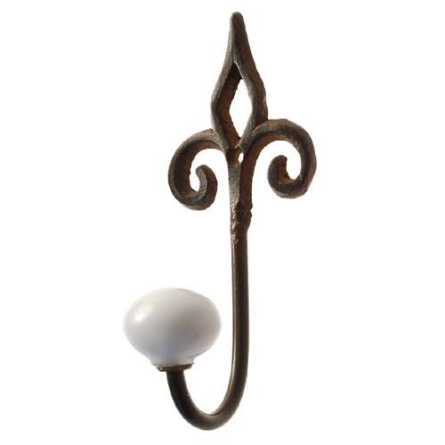 Antik Patina Wachs Garderobenhaken Metall braun patiniert Keramikknopf Antik 