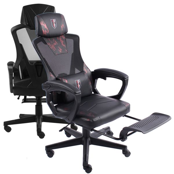 Gaming Stuhl im modernen Racing-Design Armlehnen mit Fußstütze - mit extra einklappbarer flexiblen MikroMakro - Chair Schreibtischstuhl Gaming Stützkissen Gaming | ergonomischer mit