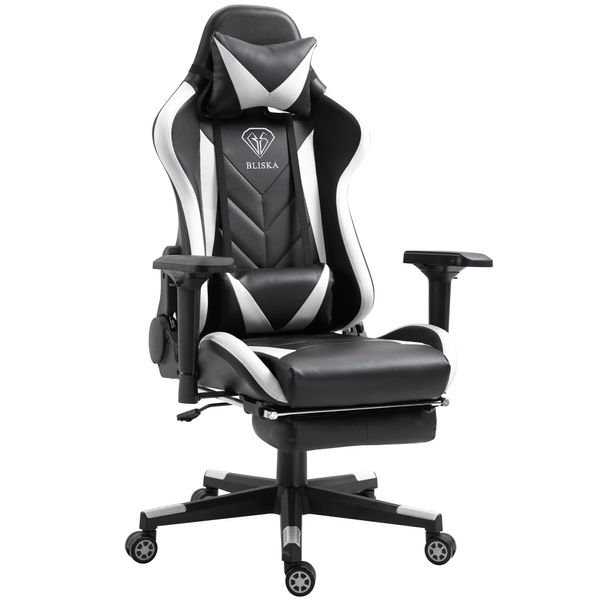 TITANO Cobra Gaming Stuhl - Ergonomischer Bürostuhl mit Verstellbarer Höhe,  Kopfstütze, Lenden- & Memory-Foam-Kopfkissen, Armlehnen und Fußstütze.  Racing PC Stuhl