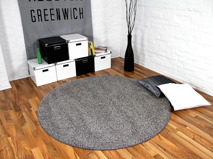 Teppich Hochflor Shaggy Premio Silber Rund in 7 Größen