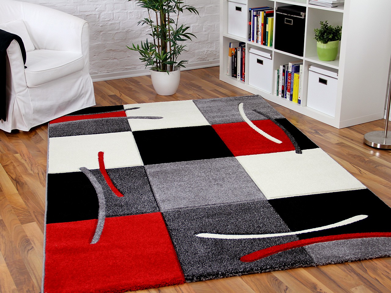 Designer Teppich Maui Rot Grau Karo Teppiche Designerteppiche Zurück