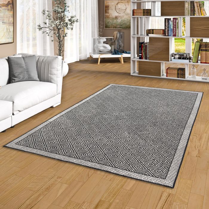 Hampton - Tapis plat d'intérieur/extérieur - double-face - noir chiné