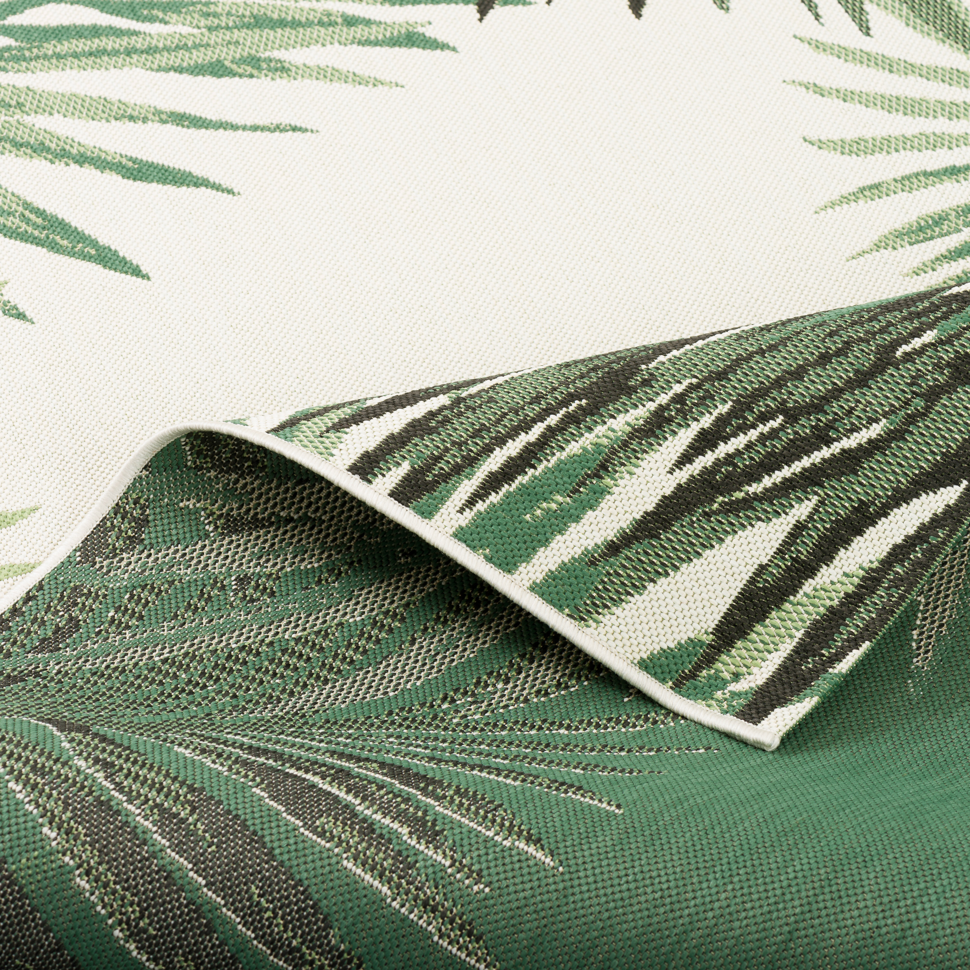 In- und Outdoor Teppich Flachgewebe Blätter Grün Bordüre Carpetto