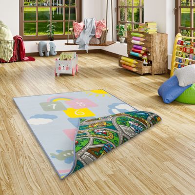 Straßenteppich Beidseitig mit zwei Straßenlandschaften Teppiche Kinder