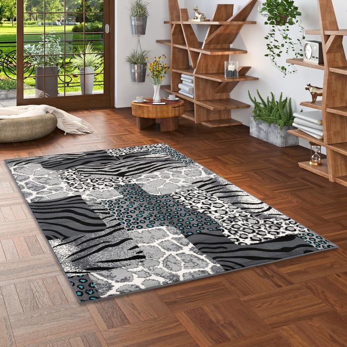 Samba - Tapis de designer moderne - Safari Gris Noir