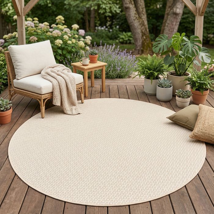 In & Outdoor Teppich Flachgewebe Oslo Honig Trend Rund