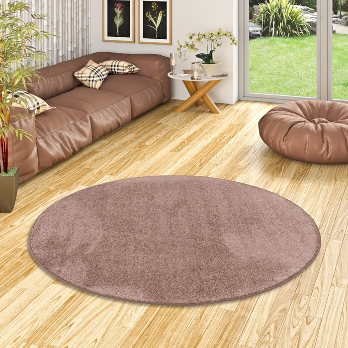 Luna - Tapis à poils longs rond - velours - chocolat - 4 tailles disponibles