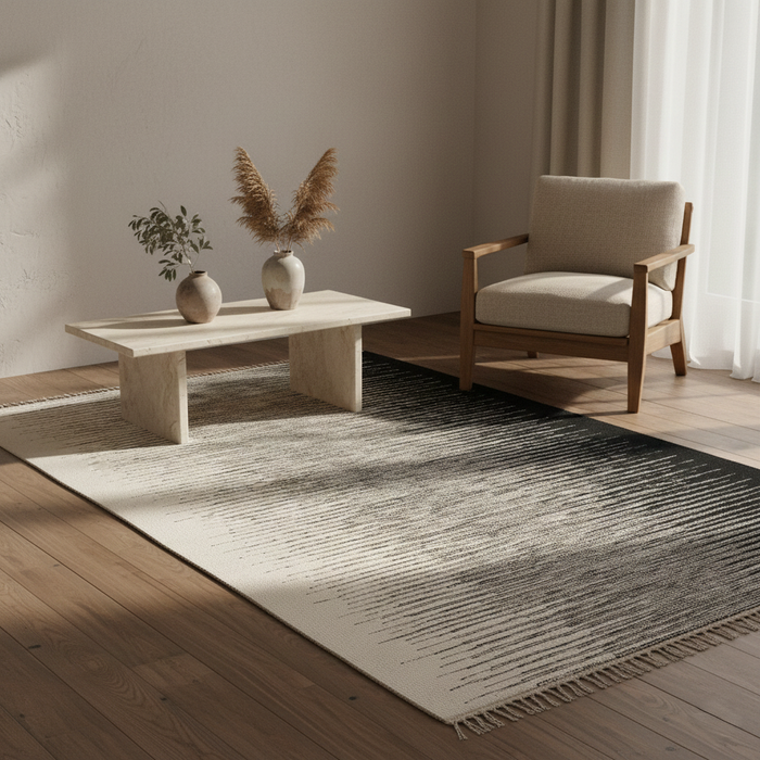 Natur Teppich Kelim Wolle Eva Schwarz Grau Verlauf