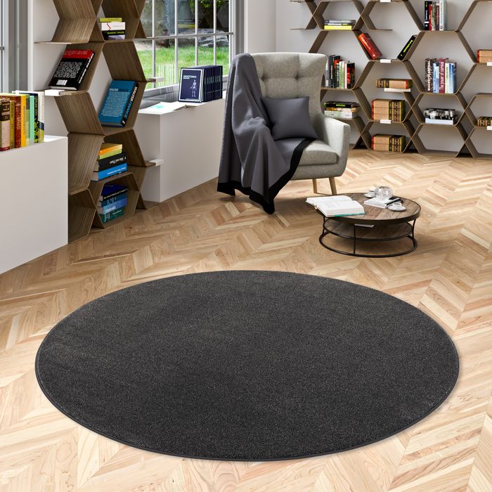 Tapis velours haut luxe Touch Anthracite Chiné Rond