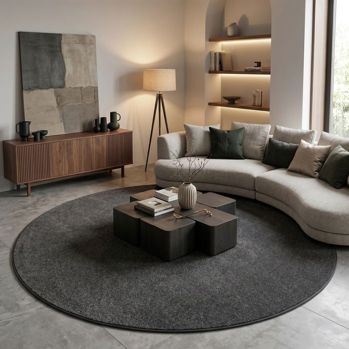 Tapis velours haut luxe Touch Anthracite Chiné Rond