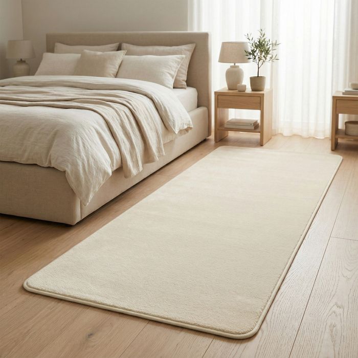 Hochflor Luxus Velours Läufer Teppich Touch Creme