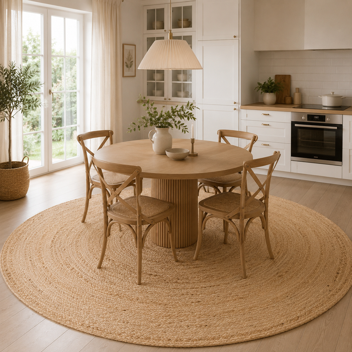 Tapis en fibres naturelles Jute fait main Salsa Nature Beige Rond