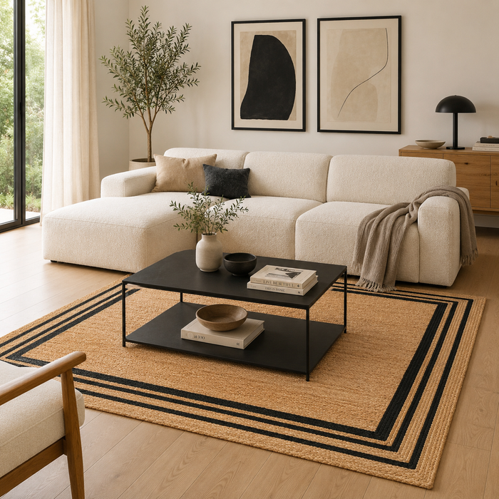 Tapis en fibres naturelles Jute fait main Salsa Bordure anthracite
